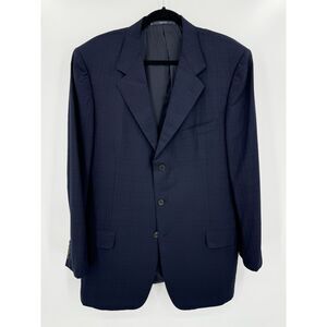 ERMENEGILDO ZEGNA Navy Blue Plaid Super 100s 3 Button Blazer Jacket Size 46L 56L